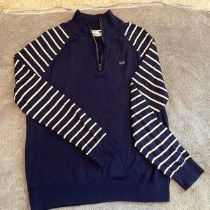 Vineyard Vines navy and white striped quarterzip, size L